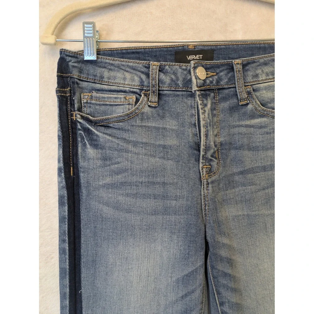 Vervet Women's Size‎ 26 Ankle Skinny Jeans Medium Wash Dark Side Stripe Raw Hem